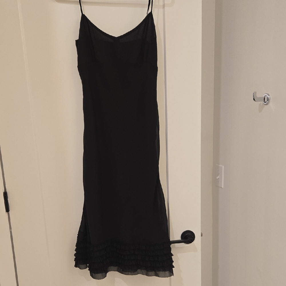 Ann Taylor Black Midi Dress with Ruffled Hem